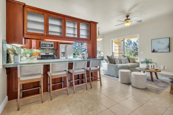 a large living room with a large window