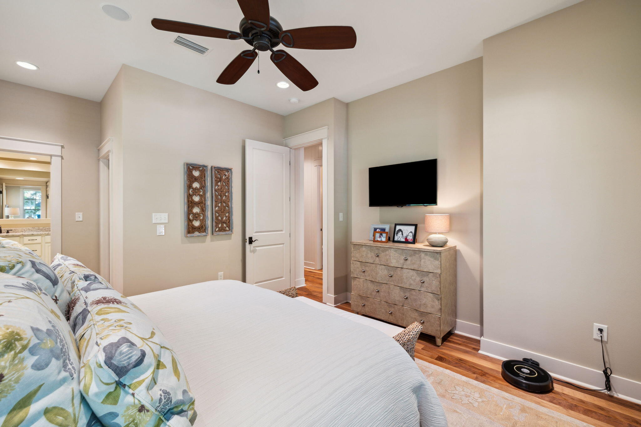 45 Plimsoll Way Santa Rosa Beach, FL 32459 - Photo 20 of 42 a bedroom with a bed and a flat tv screen on dresser