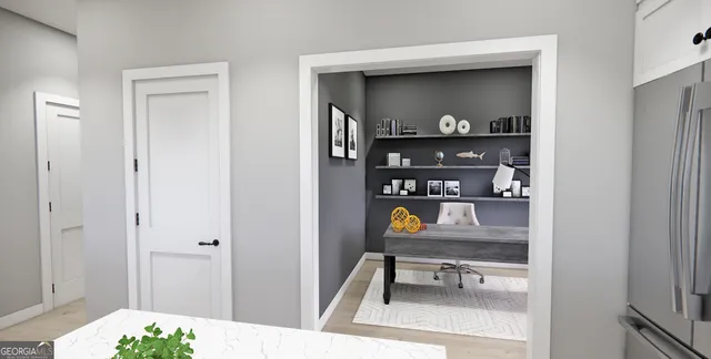 a view of living room with furniture and lamp