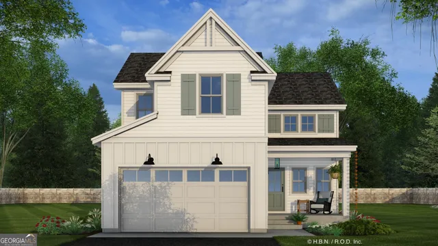 a view of a yard in front of a house with plants and trees