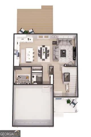 a view of a living room with furniture