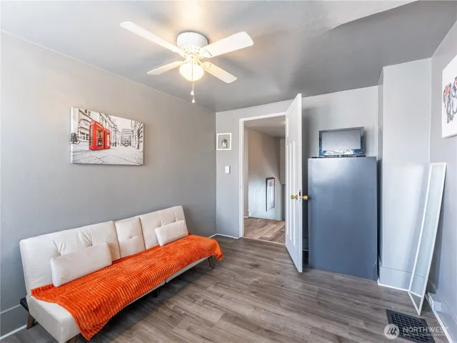 a view of a hallway with front door