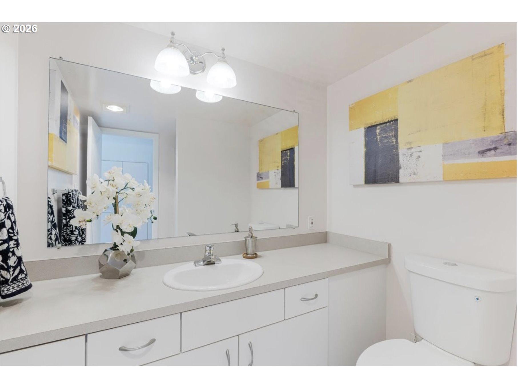 6645 West Burnside Street, Unit 550 Portland, OR 97225 - Photo 17 of 38 a bathroom with a sink vanity and mirror