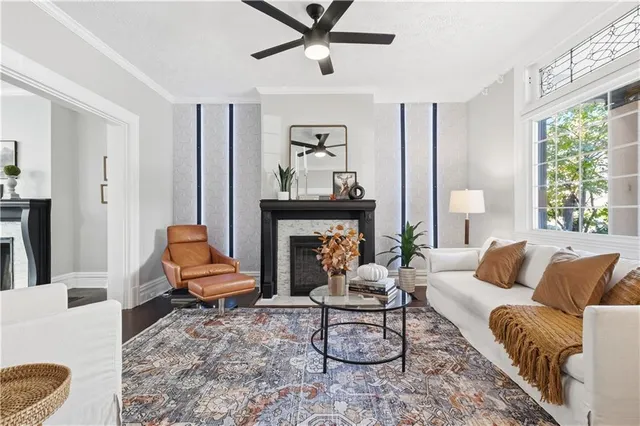 a living room with furniture and a window