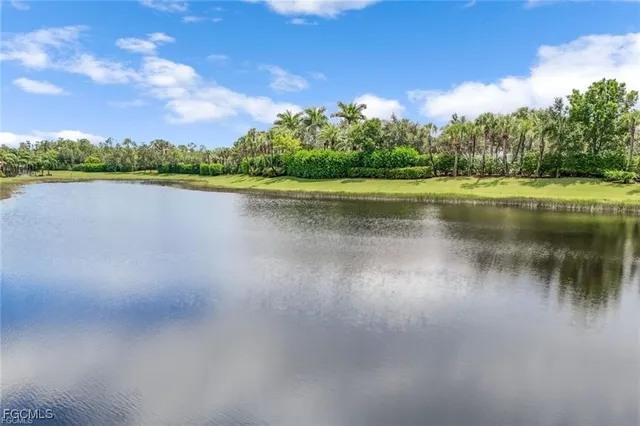 a view of a lake with a big yard