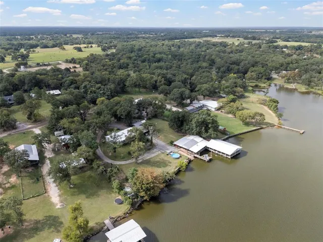 a view of a lake with a city