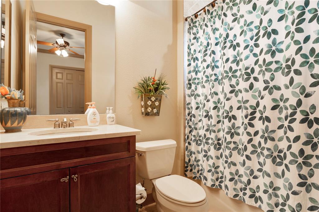 6656 Southwest 179th Ave Road Dunnellon, FL 34432 - Photo 29 of 43 a bathroom with a sink a toilet a mirror and shower curtain