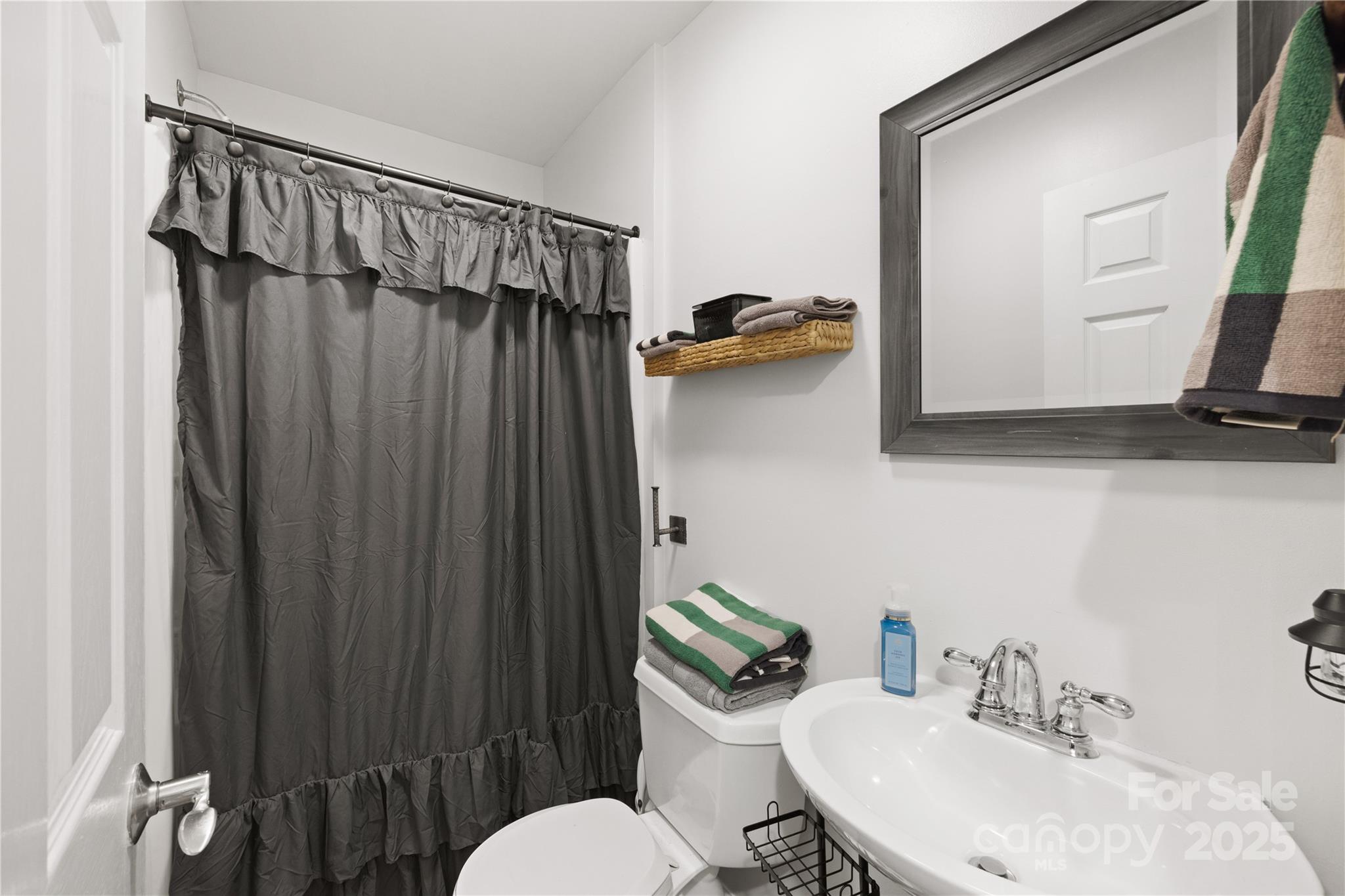 1308 Bell Mountain Road Zirconia, NC 28790 - Photo 30 of 42 a bathroom with a sink vanity mirror and toilet
