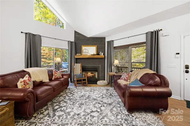 a living room with furniture window and a fireplace
