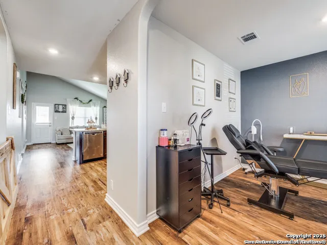a view of a room with gym equipment