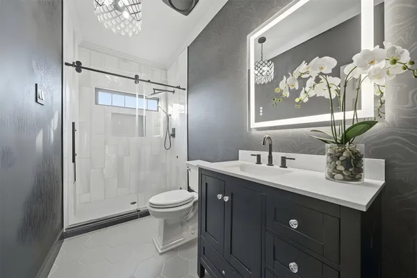 a room with a table and chairs