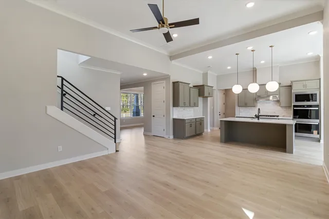 a view of kitchen with cabinets and stainless steel appliances