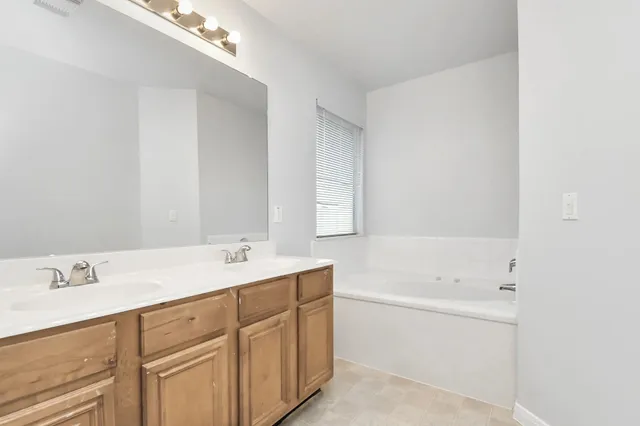 a bathroom with a sink a vanity and bathtub