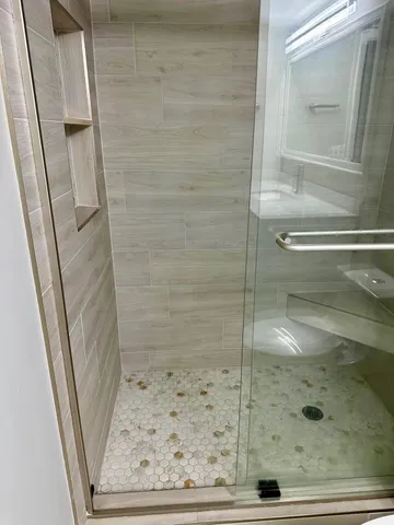 a bathroom with a shower