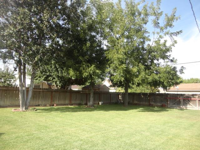 521 W West 9th Street Merced, CA 95341 - Photo 18 of 21 a backyard of a house with large trees and a wooden fence