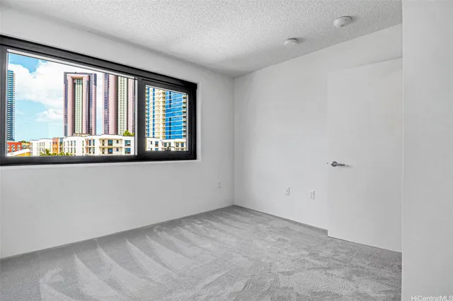 an empty room with a bathroom