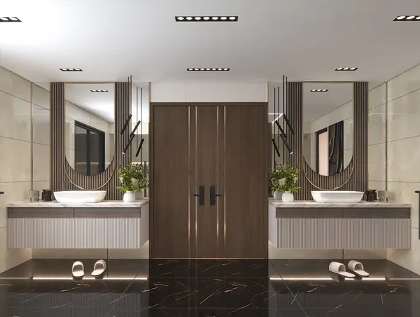 a bathroom with a shower and a tiled wall