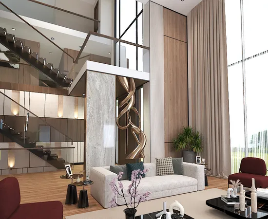 a living room with furniture