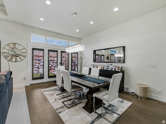 1154 Sunset Dunes Way Draper, UT 84020 - Photo 20 of 50 Dining space featuring recessed lighting, dark wood-type flooring, and french doors