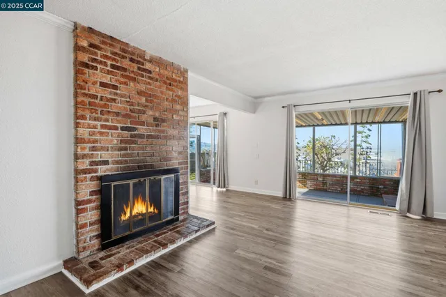 a living room with a fireplace