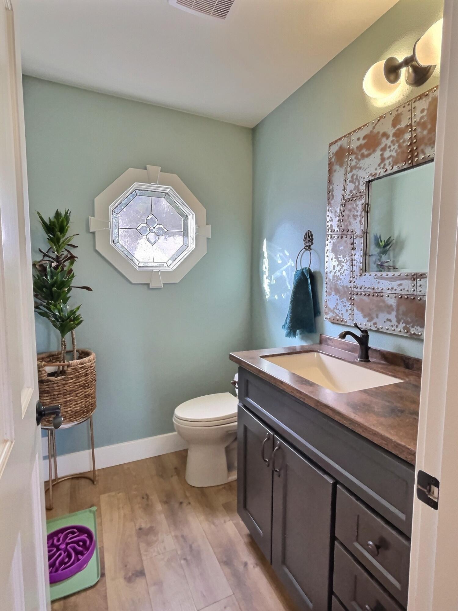 60360 Horse Butte Road Bend, OR 97702 - Photo 28 of 58 a bathroom with a toilet a sink and a mirror
