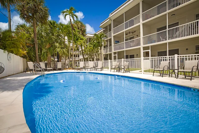 a view of a swimming pool with an outdoor space