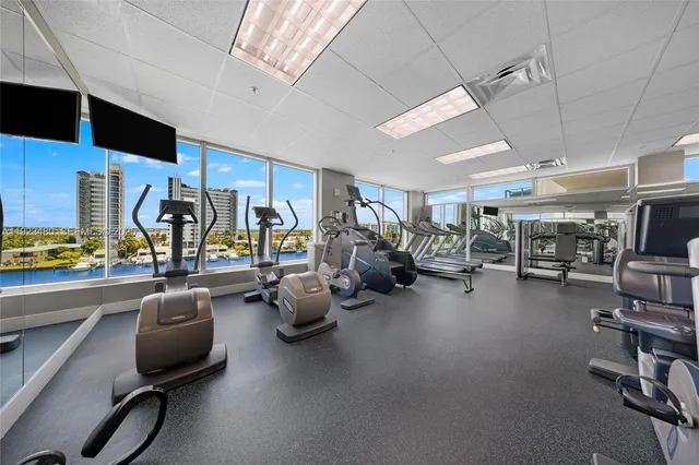 a view of a room with gym equipment