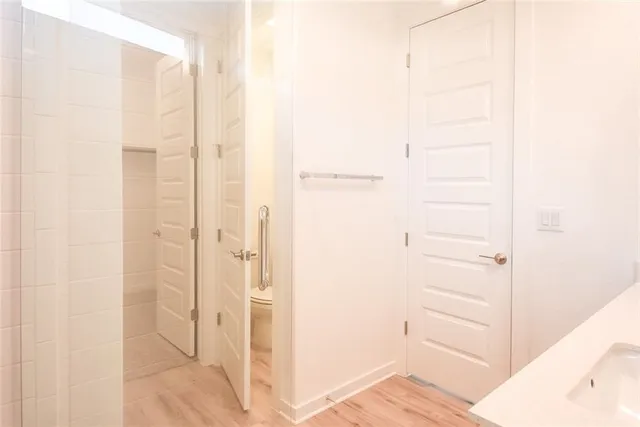 a view of an empty walk in closet