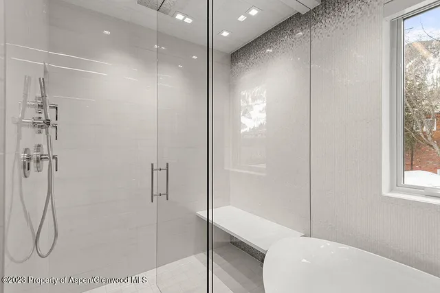 a bathroom with a shower and a sink