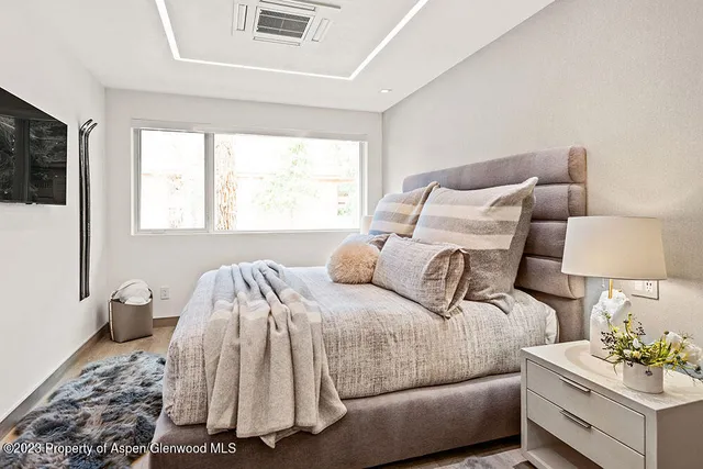 a bedroom with a bed and a couch