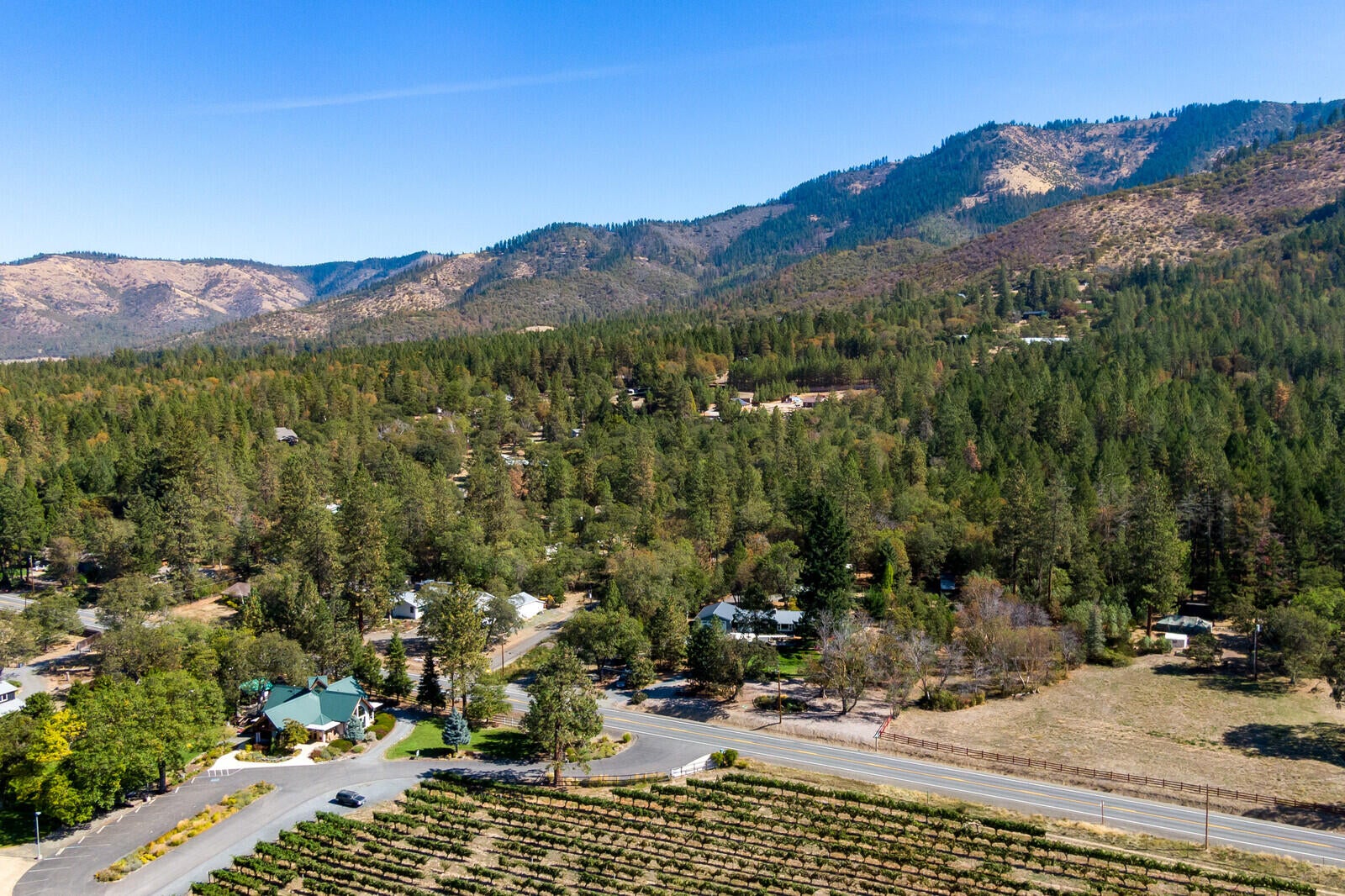 1011 Upper Applegate Road Jacksonville, OR 97530 - Photo 3 of 49 Aerial view of the home and its location across from Valley View Winery