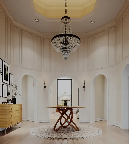 a view of hall way with furniture