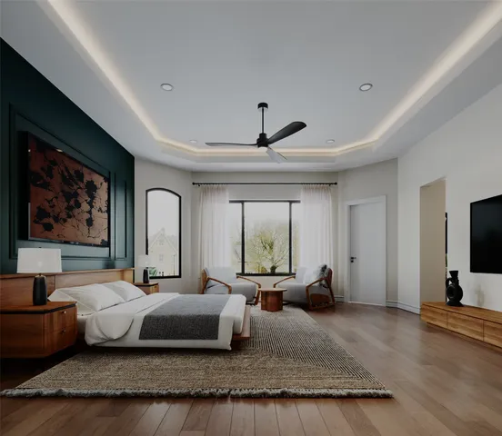 a bedroom with furniture or couch and a flat screen tv