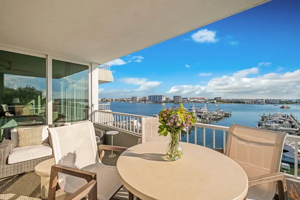 a view of a balcony with city view