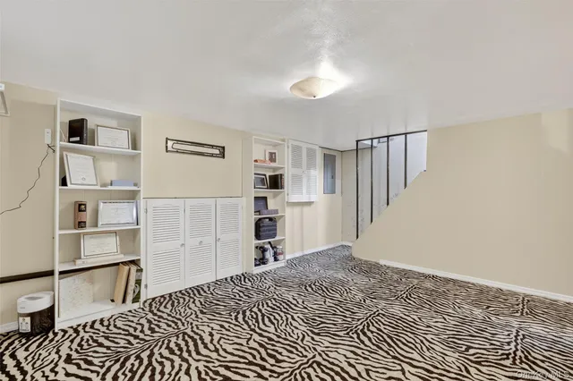 a view of a bedroom with a furniture and closet