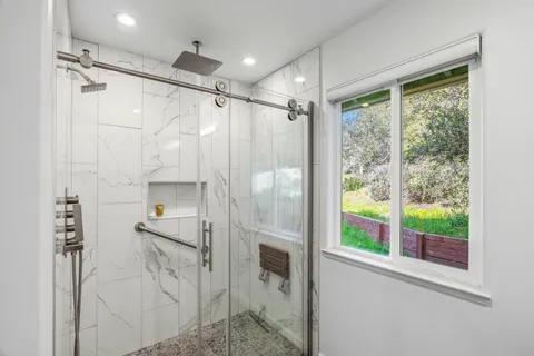 a view of a lake with mountains in the background