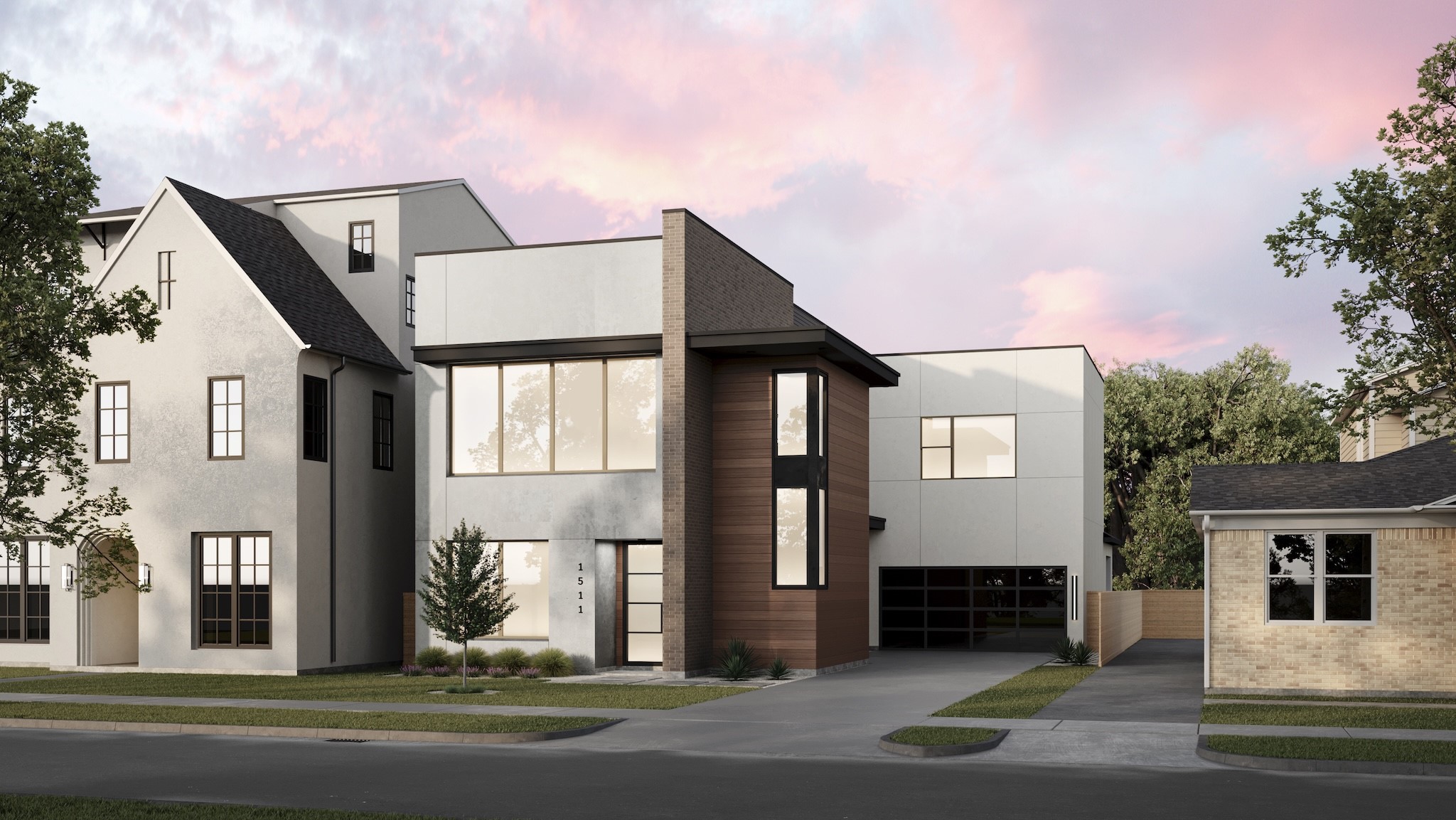 a front view of a house with a garden