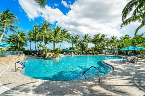 a view of a swimming pool with a yard