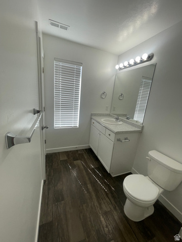 14760 Rising Star Way, Unit 71 Bluffdale, UT 84065 - Photo 32 of 41 Bathroom featuring a white vanity with integrated sink, speckled countertop, and chrome hardware