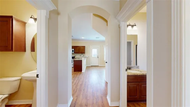 a view of a bathroom with a bathtub and a bathroom view