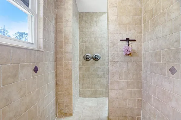 a view of outdoor space with trees all around