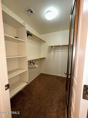 a view of walk in closet with empty racks