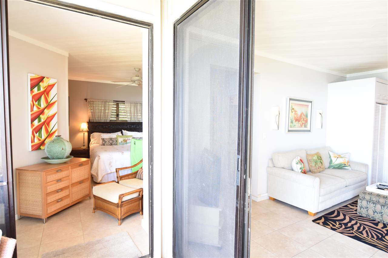 4435 Lower Honoapiilani Road, Unit 204 Lahaina, HI 96761 - Photo 8 of 23 a bedroom with furniture and a potted plant