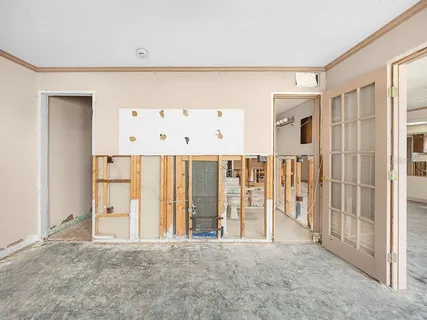 a view of a entryway with wooden walls