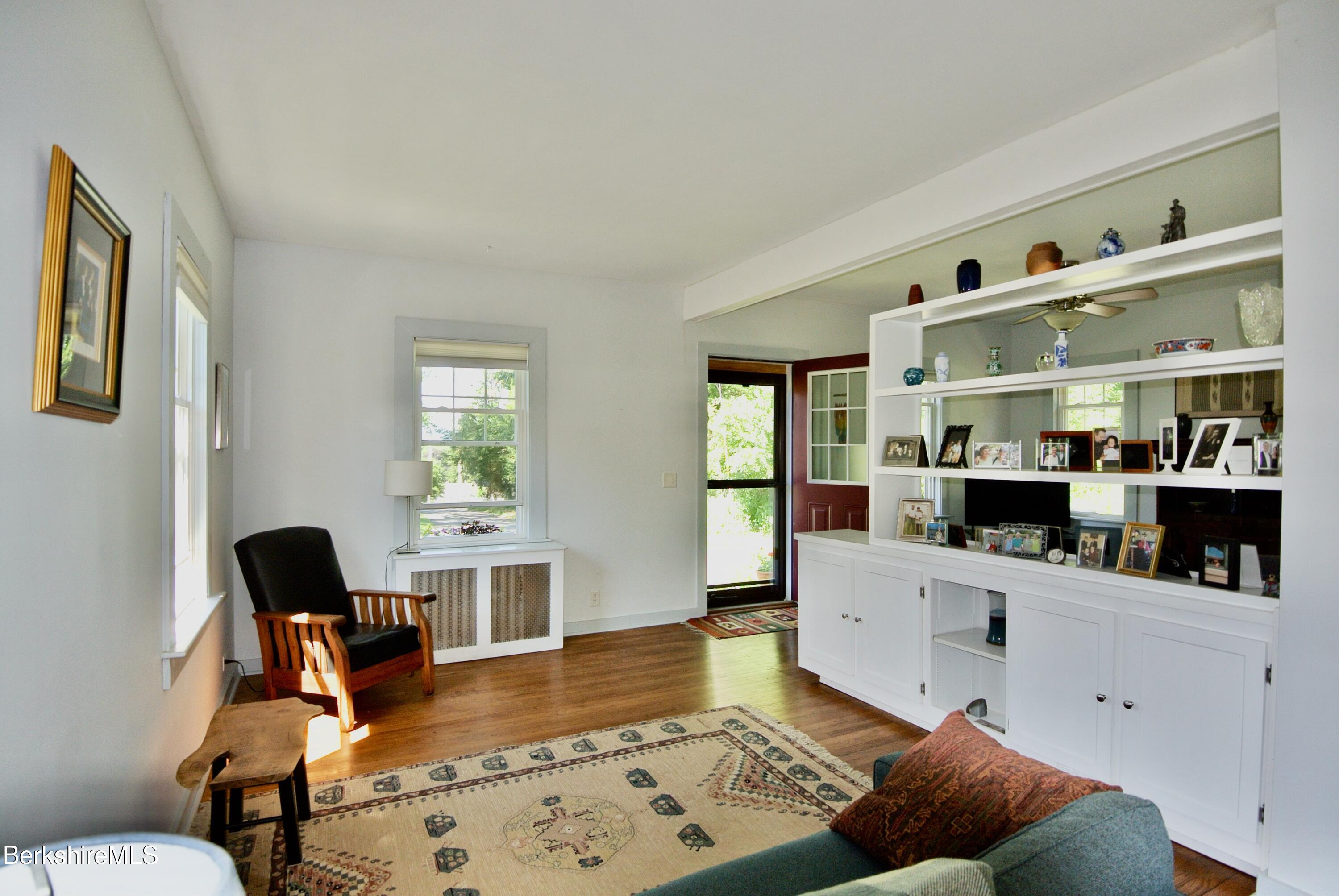 Bright living room with built-ins