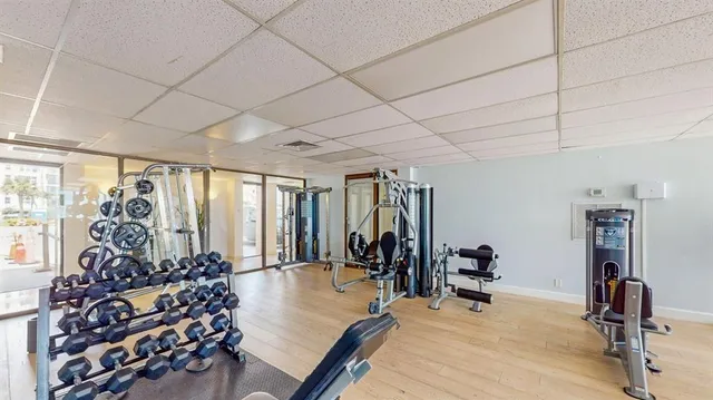 a view of a room with gym equipment