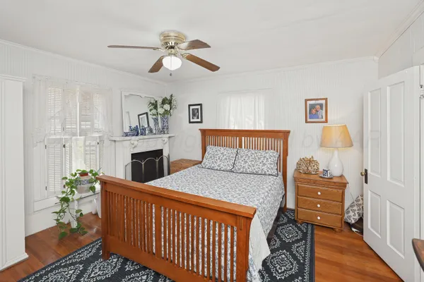 a backyard of a house with plants and tree