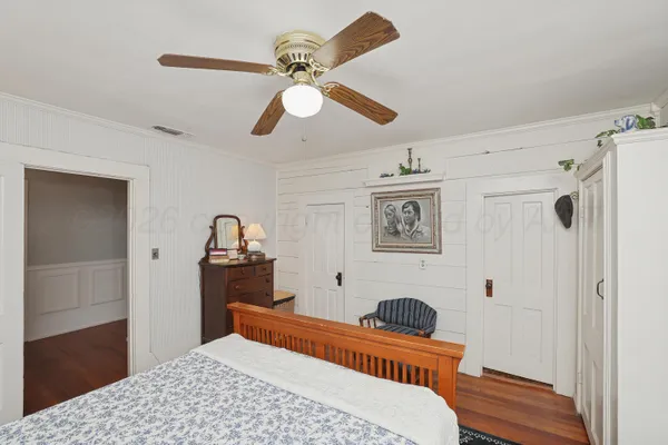 a view of a backyard with plants and large trees