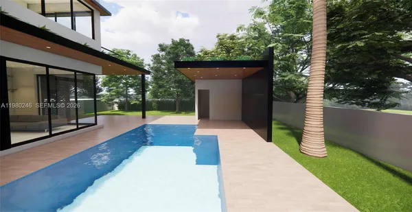 a view of a porch with a bench in patio