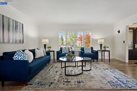 a living room with furniture and a rug